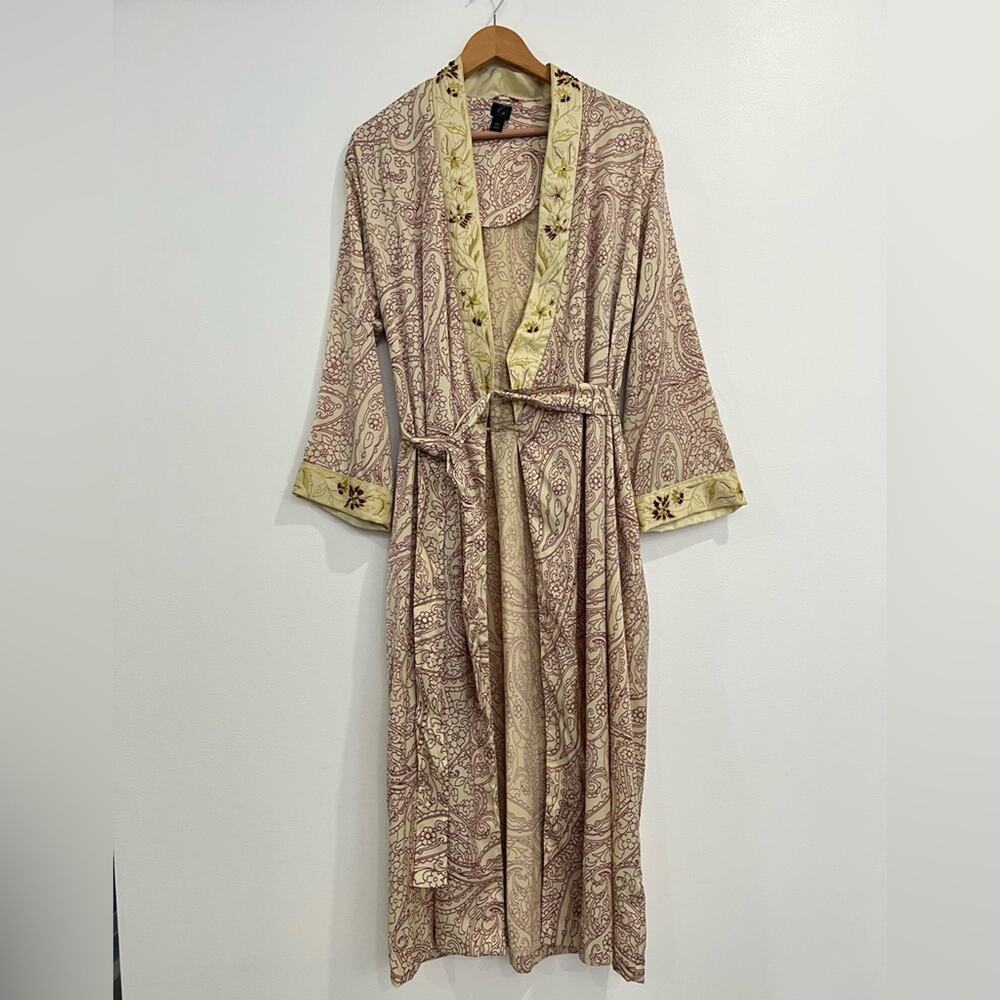 Vintage Cabernet‎ Satin Robe Sleep Womens M Petite Beaded Luxury Paisley Silky